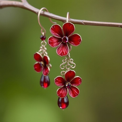 Red flower earrings