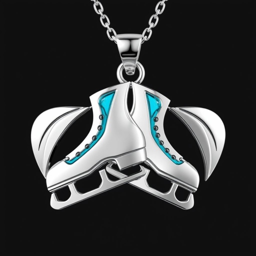 Pendant silver with stylized ice figure skating skates. Remove boots and leave only lowest part of skates. Add turquoise