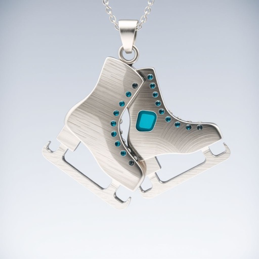 Pendant silver with stylized ice figure skating skates. Remove boots and leave only lowest part of skates. Add turquoise