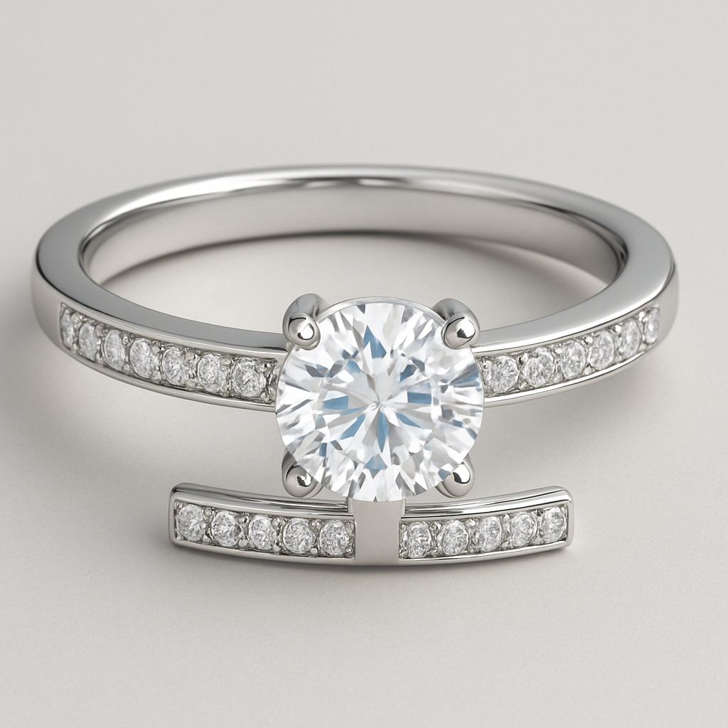 White gold accent  ring 1 carat  with disconnected pave t bar band