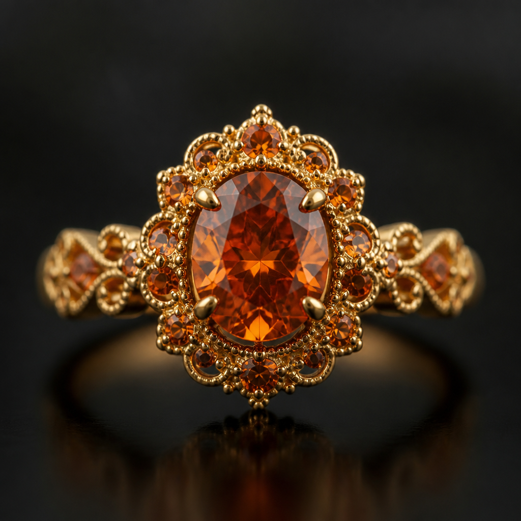 Burnt orange diamonds with gold band
photorealistic jewelry design, Burnt orange diamonds with gold band, victorian style, just the design no text