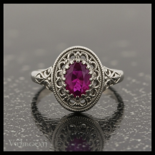 Red stone, silver, graduation ring that says Vantan for women