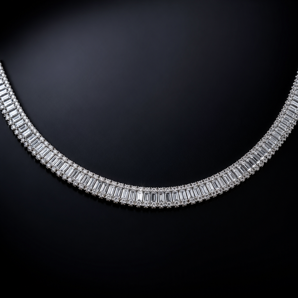 . Refinement: not a pendle it must be a simple necklace as a strip
photorealistic jewelry design, . Refinement: not a pendle it must be a simple necklace as a strip, Luxury style, just the design no text