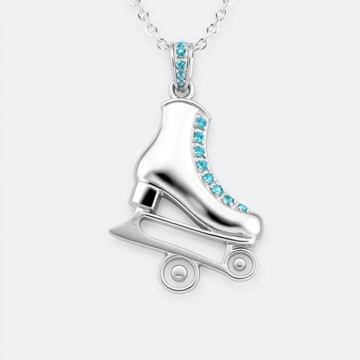 Pendant silver with stylized ice figure skating single skate  . Remove boots and leave only lowest part of skates. Add turquoise