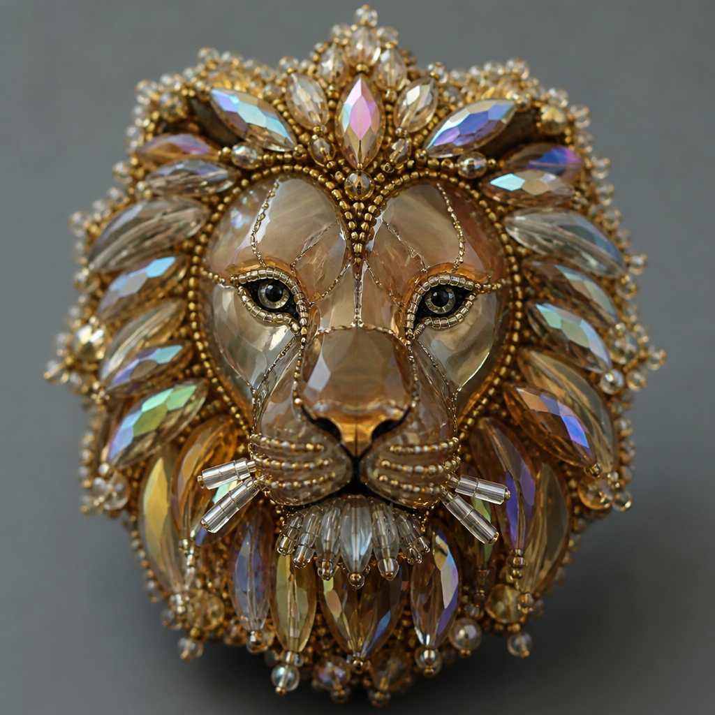 Make design like couer the lion from glass and AB GLASS
photorealistic jewelry design, Make design like couer the lion from glass and AB GLASS, beaded style, just the design no text