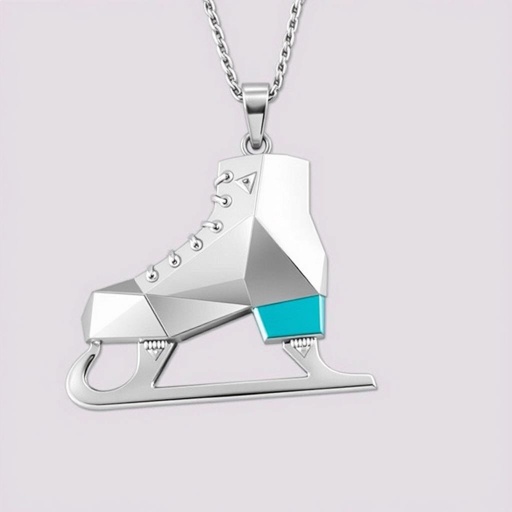 Silver Pendant shape one ice skate with turquoise stripe inside the low thin part blade