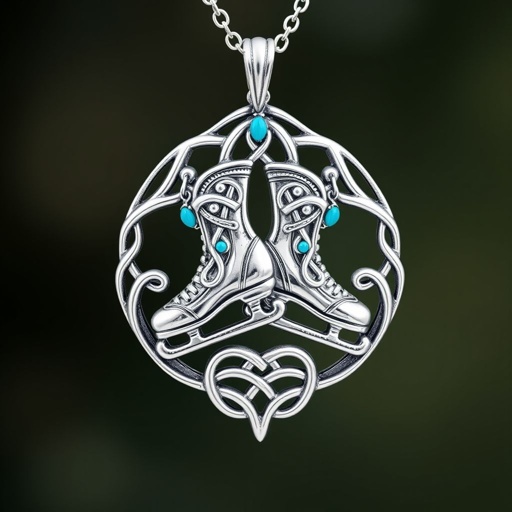 Pendant silver with stylized ice figure skating skates. Remove boots and leave only lowest part of skates. Add turquoise