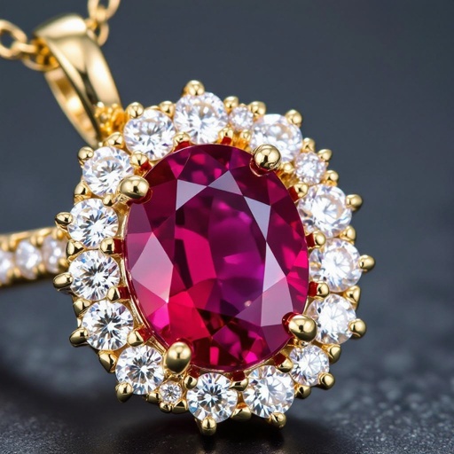 Oval center stone ruby 1.18 carat measuring .40mm. X 4.8mm with 8 marquis diamonds 0.08 carats each pendant 