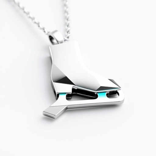 Silver Pendant shape one ice skate with turquoise stripe inside the low thin part blade