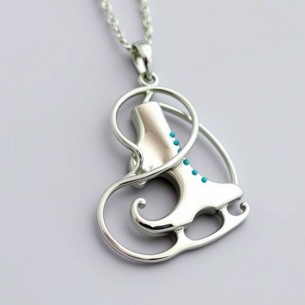 Pendant silver with stylized ice figure skating skates. Remove boots and leave only lowest part of skates. Add turquoise
