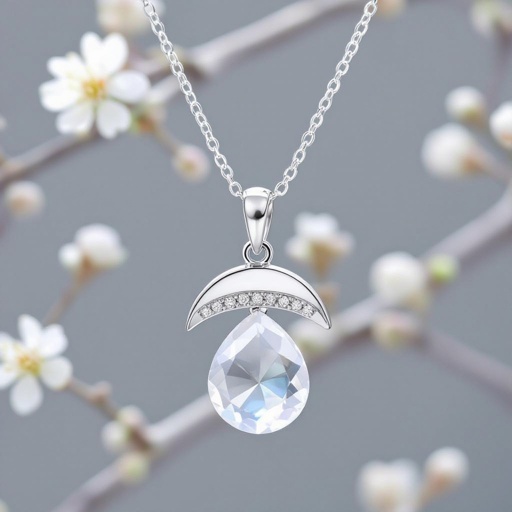 Луна полумесяцем с мелкими камушками и маленький в виде кристала лунный камень подвеска