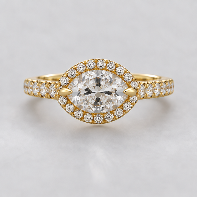 Make the stone oval
edit the attached jewelry design with these instructions: Make the stone oval. keep it photorealistic, just the design no text