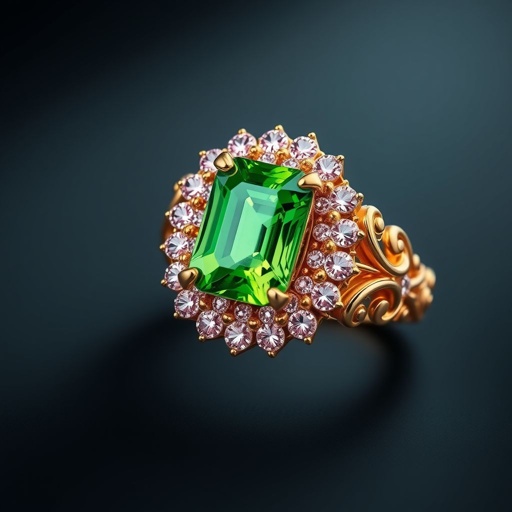 20 carat green periot and pink diamond gemstones opal cut FL IF clarity ring