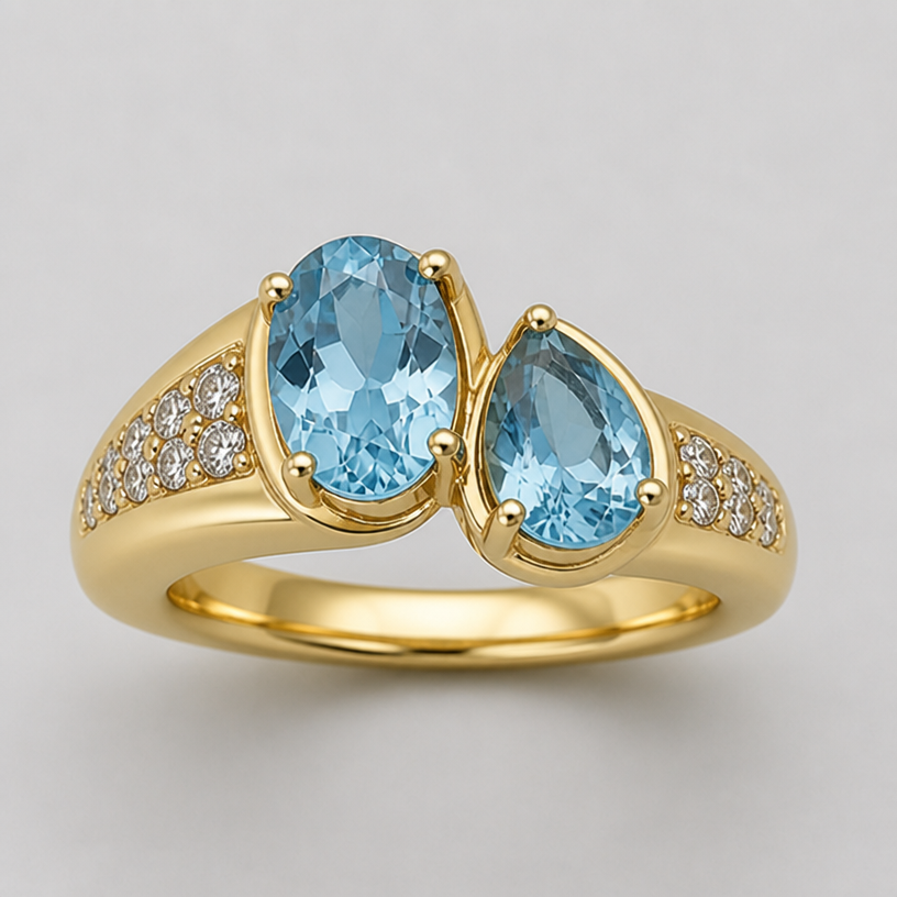 Gold, chunkier band, more modern cocktail ring
edit the attached jewelry design with these instructions: Gold, chunkier band, more modern cocktail ring. keep it photorealistic, just the design no text