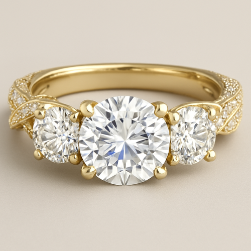 3 stone round 4 carat with double twisted pave band 