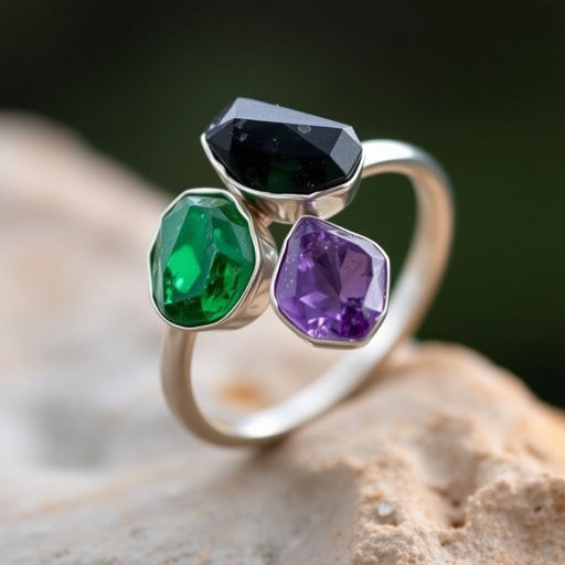 Adjustable ring , silver use minimal, use 2 raw natural gemstone, elegant