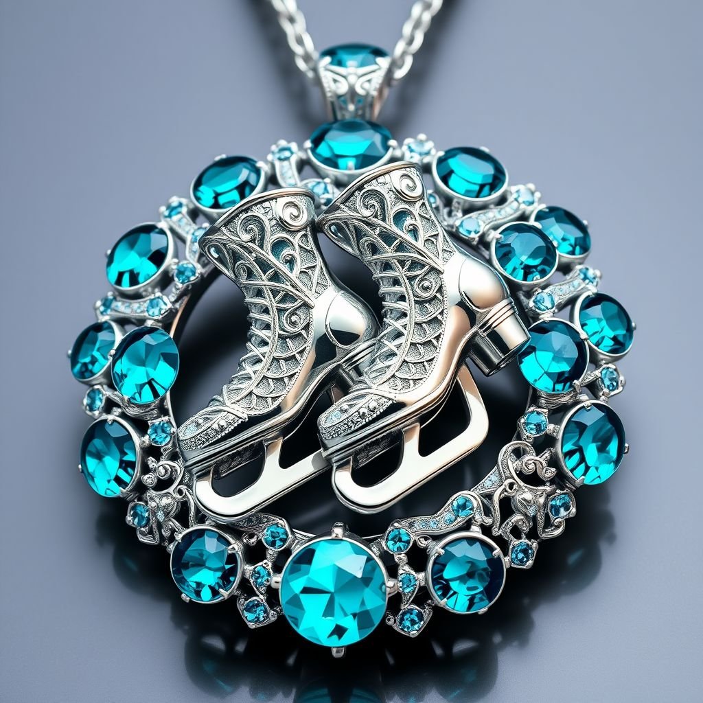 Pendant silver with stylized ice figure skating skates. Remove boots and leave only lowest part of skates. Add turquoise