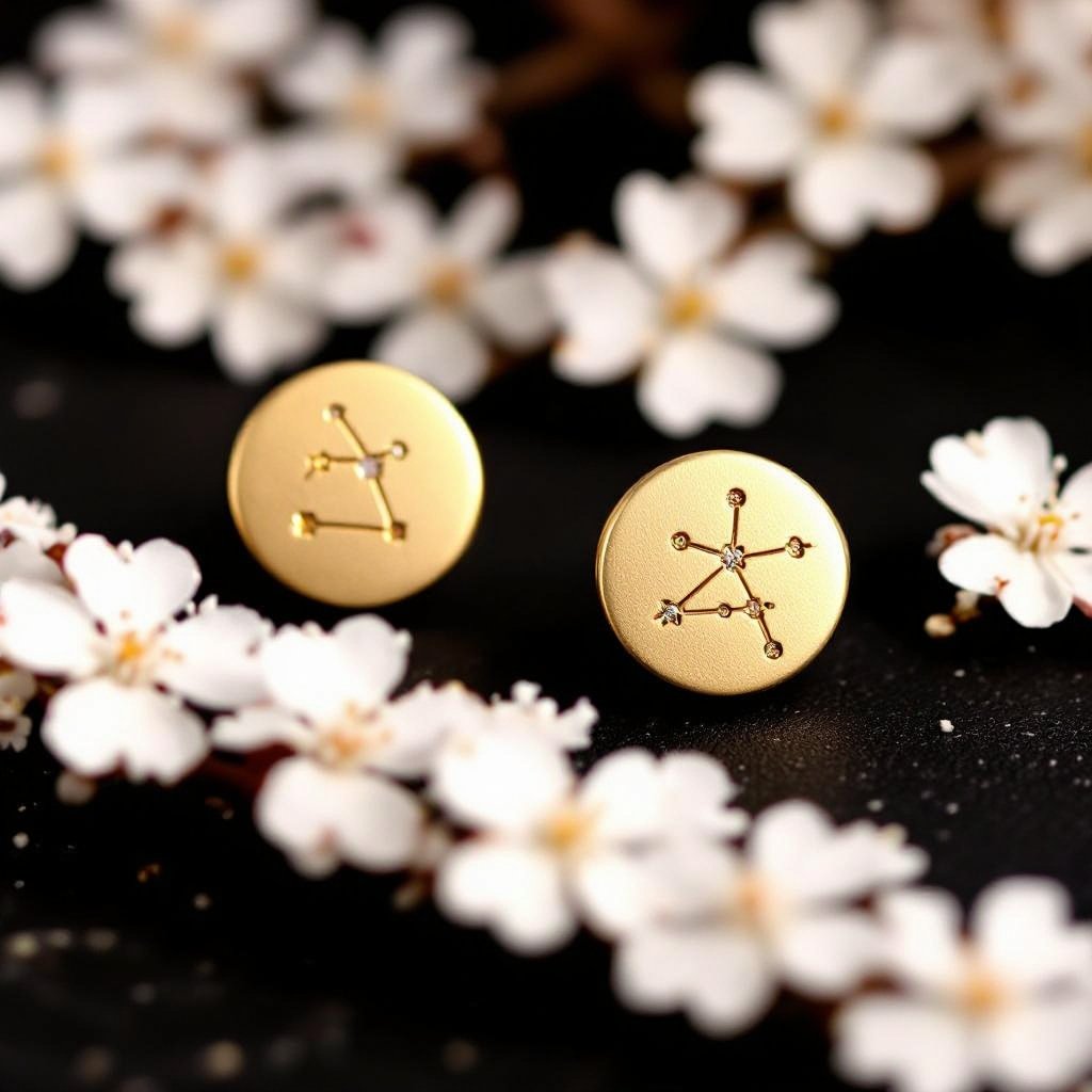 Небольшие золотые матовые серьги в виде созвездия