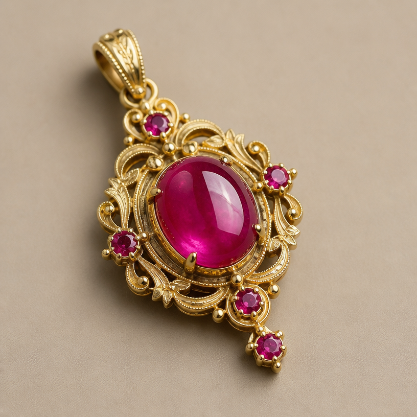 A minimalist women's pendant with ruby stones suitable for daily wear, highly ornate, intricate and elaborate, richly detailed
using the attached image as a visual reference, create A minimalist women's pendant with ruby stones suitable for daily wear, highly ornate, intricate and elaborate, richly detailed. photorealistic, just the design no text