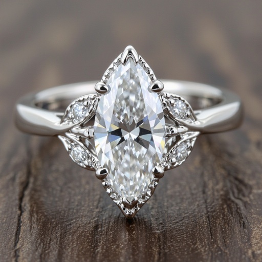 marquise diamond with band in shape of Olive branch. Ring should be silver