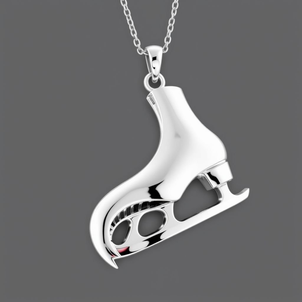 Pendant silver with stylized ice figure skating skates. Remove boots and leave only lowest part of skates. Add turquoise