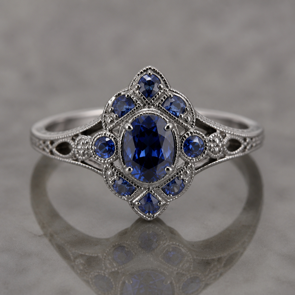 A vintage women's ring made of silver with sapphire stones