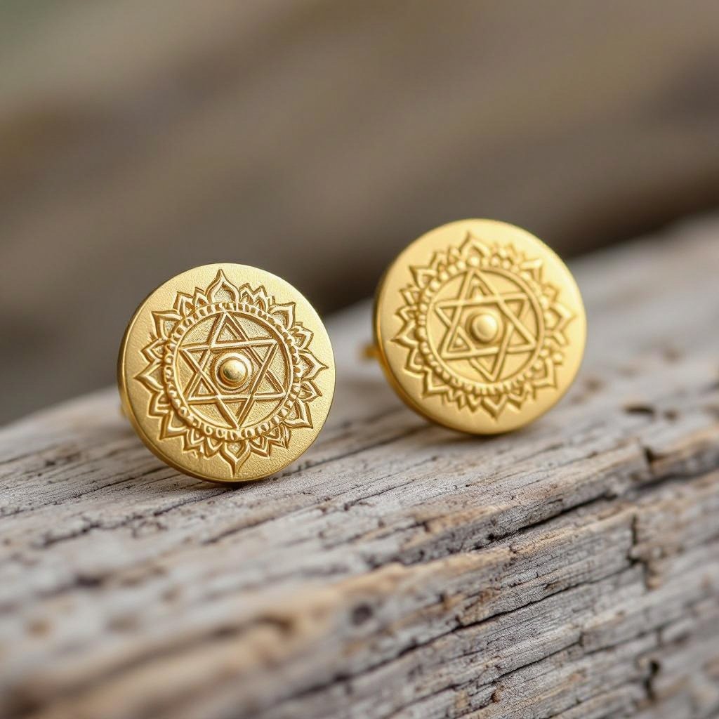  золотые матовые серьги в виде изображения чакры сахасрары