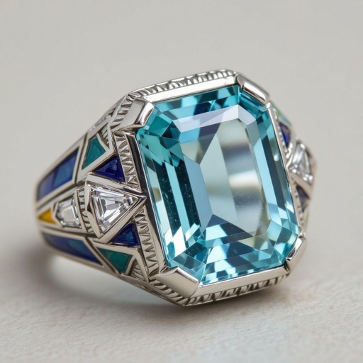 Aquamarine ring with pisces/fish motif for man.