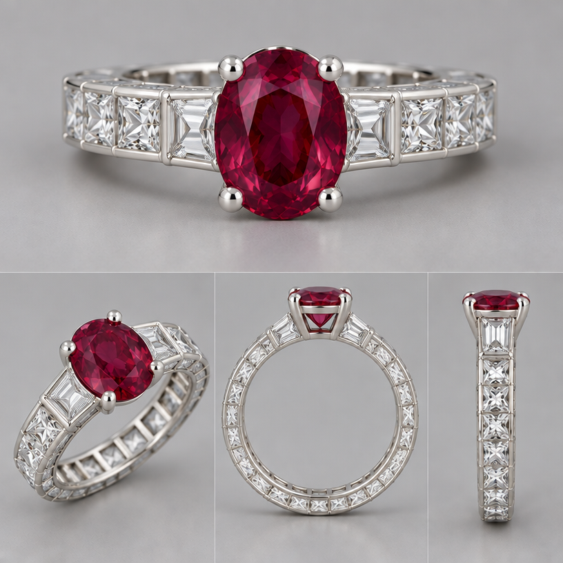 It’s close now. You have missed the taper sides stone
edit the attached jewelry design with these instructions: It’s close now. You have missed the taper sides stone. keep it photorealistic, just the design no text