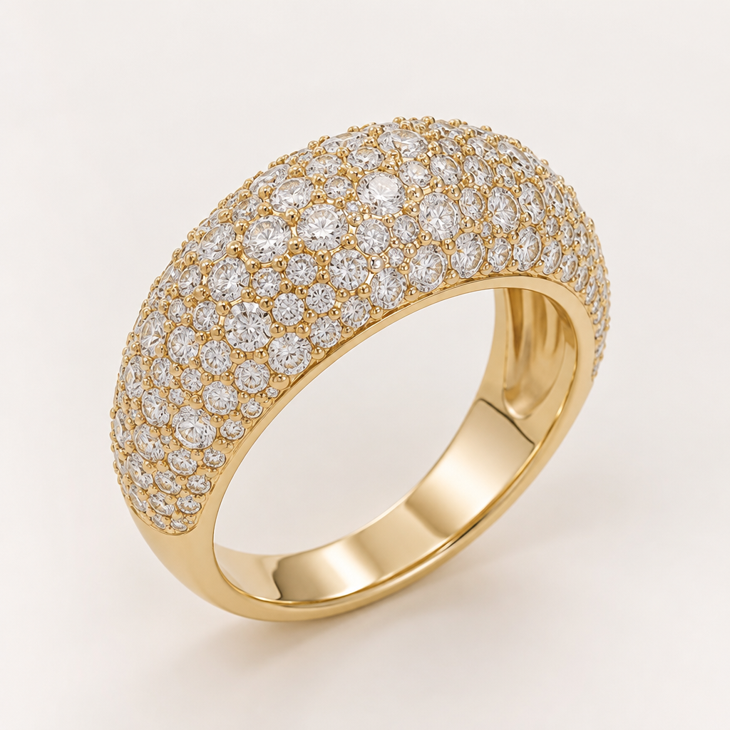 A pavé women's ring made of gold
photorealistic jewelry design, A pavé women's ring made of gold, pave style, just the design no text