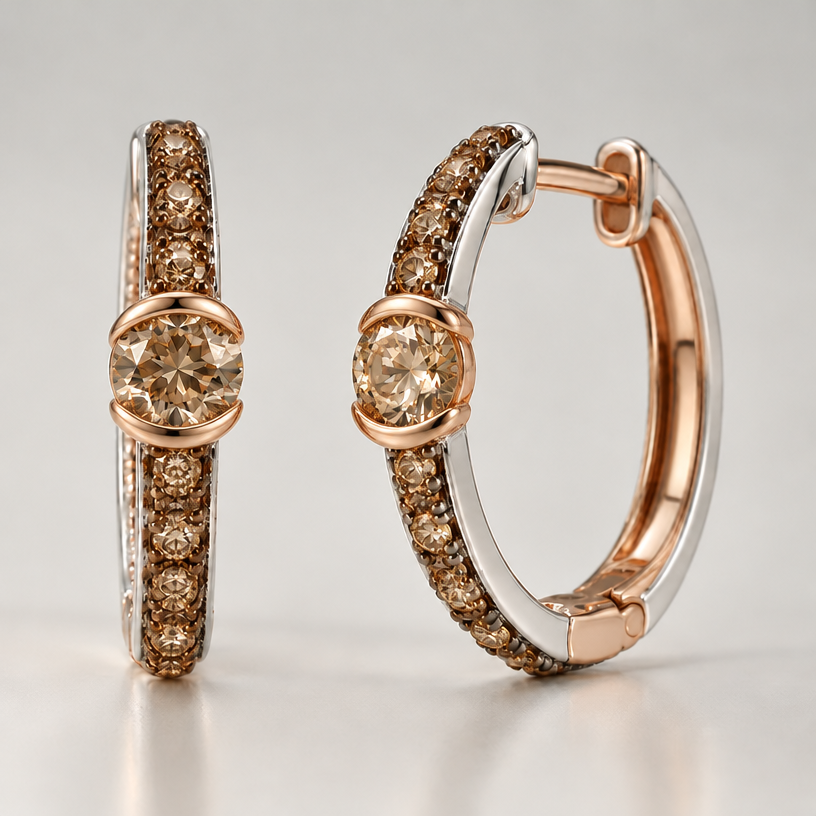 Make center stone with half bezel setting of red gold
edit the attached jewelry design with these instructions: Make center stone with half bezel setting of red gold. keep it photorealistic, just the design no text