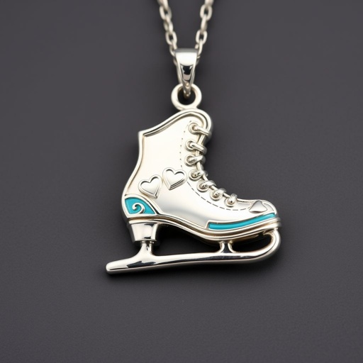 Silver Pendant shape one ice skate with turquoise stripe inside the low thin part blade