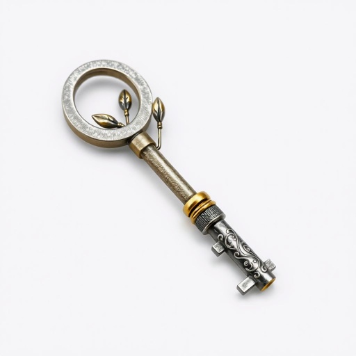Old skeleton key shape gold and silver tones with olive branch turning on leg and keffieh print on the tip
