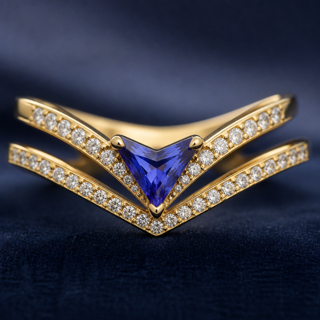 Two v shaped bands with colorful v shaped stone in the middle
photorealistic jewelry design, Two v shaped bands with colorful v shaped stone in the middle , royal style, just the design no text