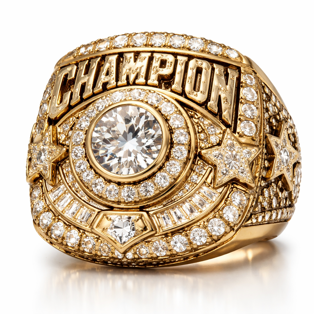 Championship style gold diamond ring