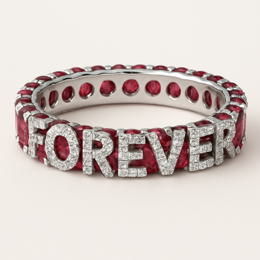 ruby ring with Forver word with Diamond