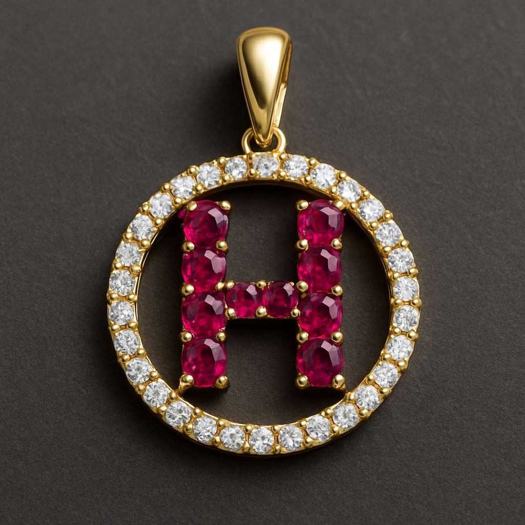 ruby pendant with H letter 