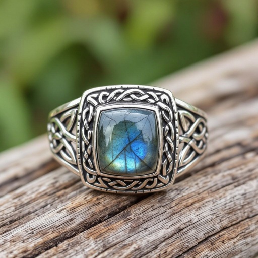 Labrodite square stone set in silver ring