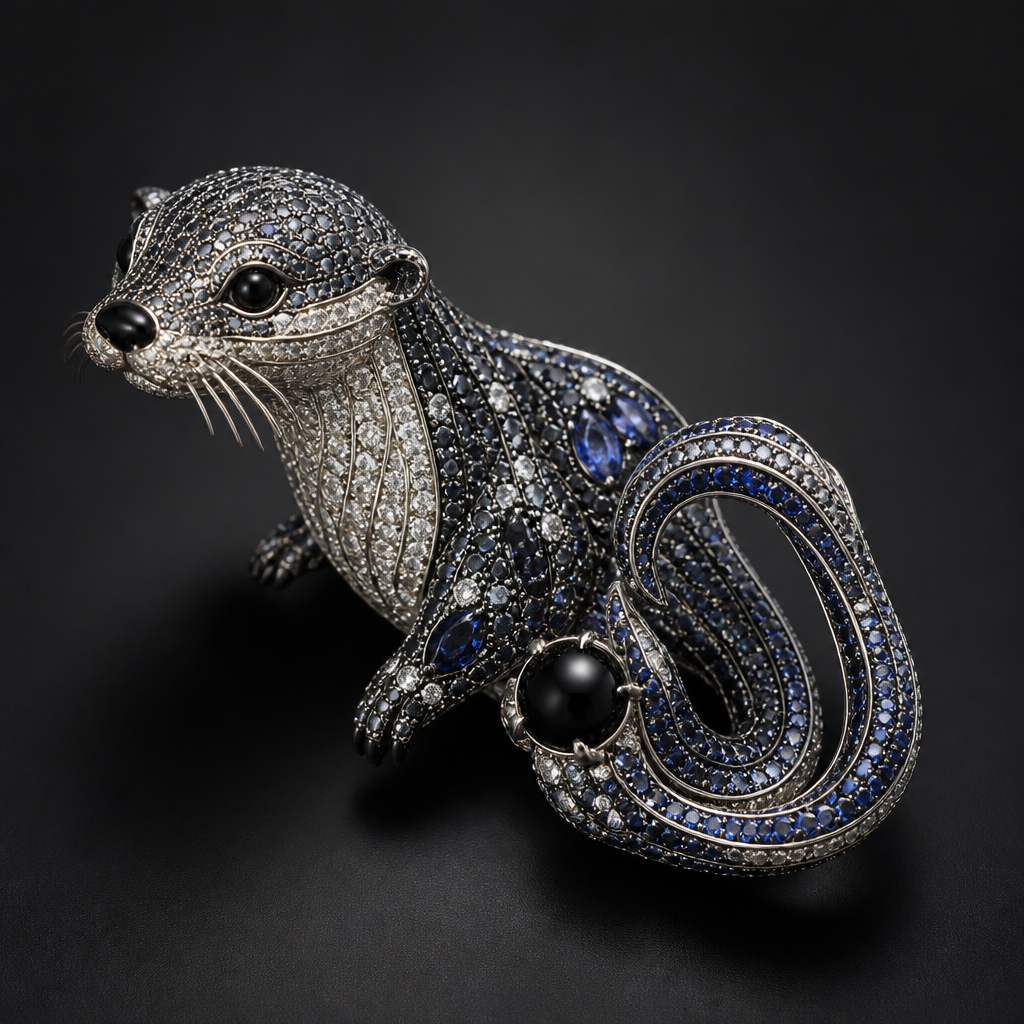 Sapphire diamond obsidian eyed otter
photorealistic jewelry design, Sapphire diamond obsidian eyed otter , avant_garde style, just the design no text