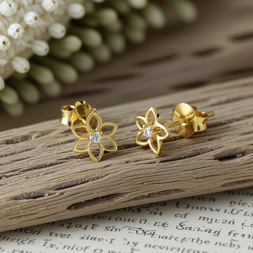 Пусеты винтовой замок маленький лотос плоский с маленьким фианитом по центру