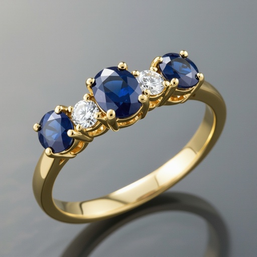 3 sapphires oval cut, 3 round diamonds