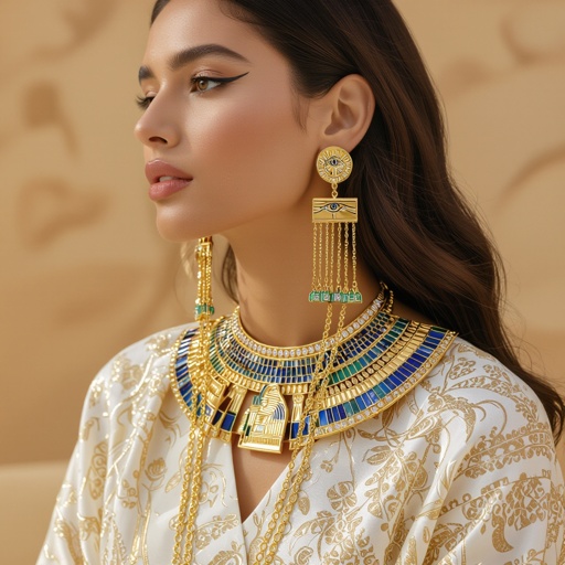 Zotot long earrings with a pendant symbolic image of the Egyptian god Ra symbol of the sun long chains