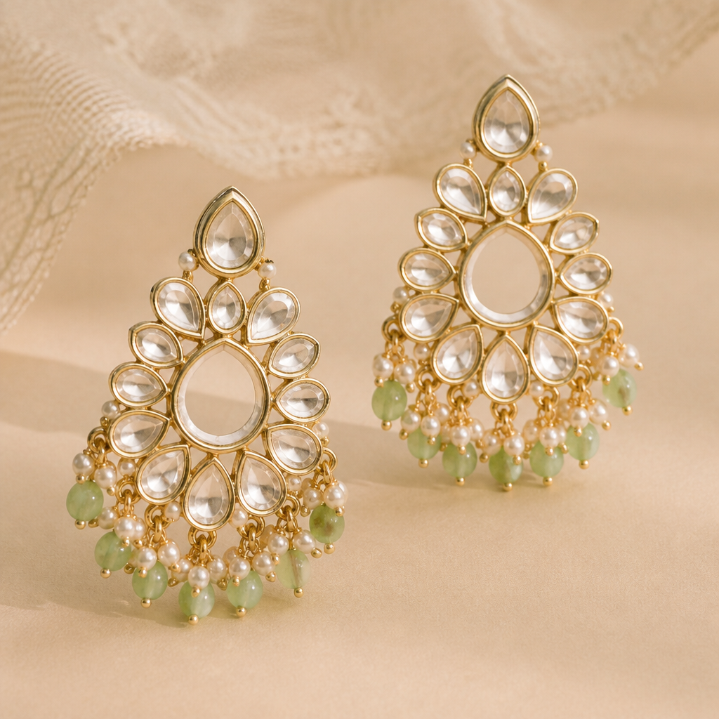 A women's ring. Kundan made earrings, traditional look,not much heavy
photorealistic jewelry design, A women's ring. Kundan made earrings, traditional look,not much heavy, modern style, just the design no text