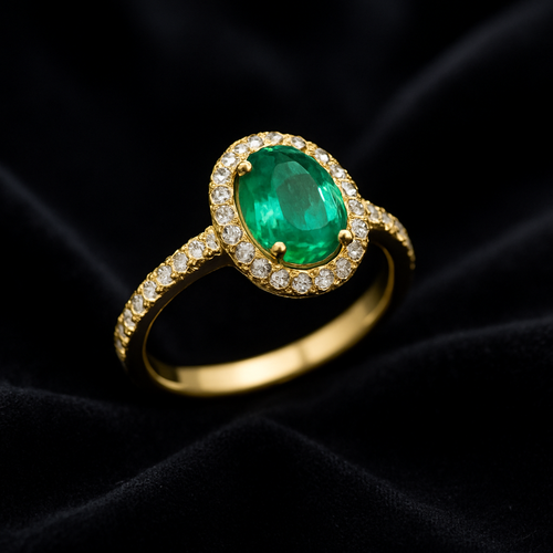 The ring hovers on black velvet fabric