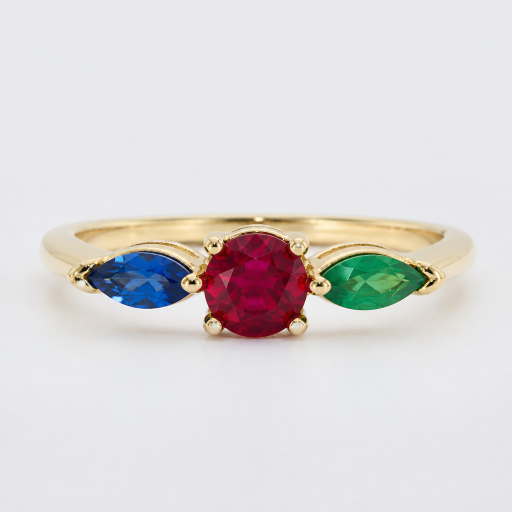 3 marque birthstones with round birthsone in middle
photorealistic jewelry design, 3 marque birthstones with round birthsone in middle
, modern style, just the design no text