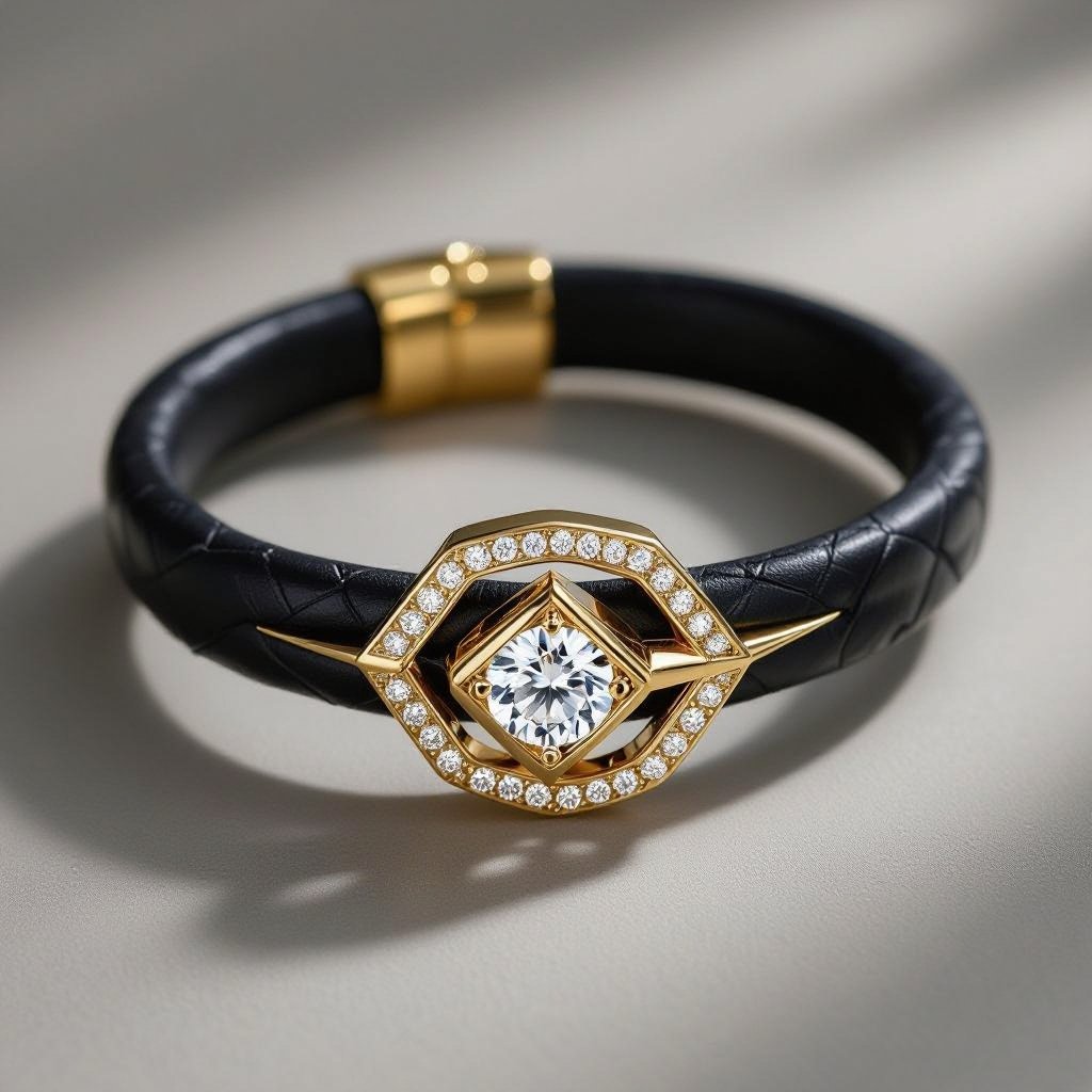 Pendant Geomatric snake leather with diamonds of architecture shapes and edges of bracelet banglea