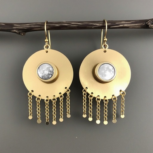 Длинные серьги золотые матовые с несколькими цепочками на каждой цепочке маленький полумесяц и полная луна 