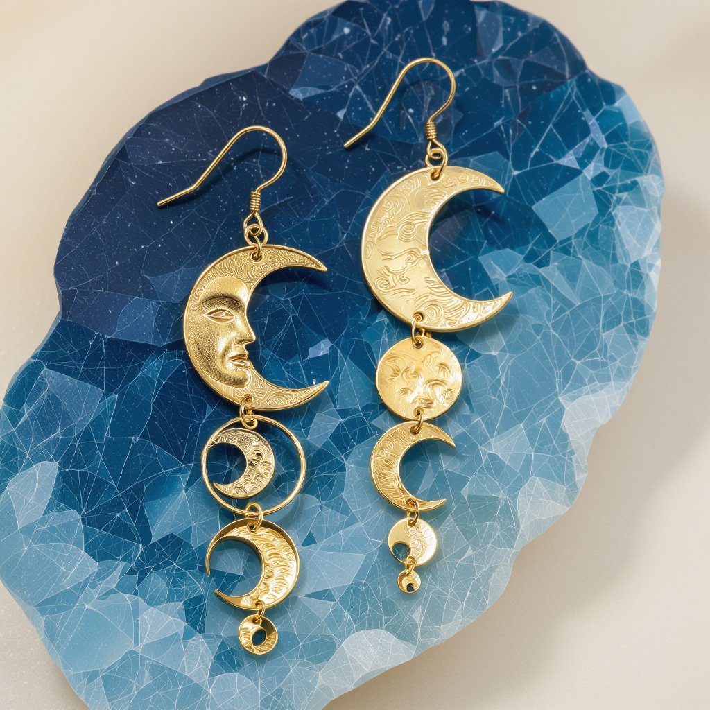 Серьги только в золотом цвете без камней фазы луны длинные серьги плавные формы