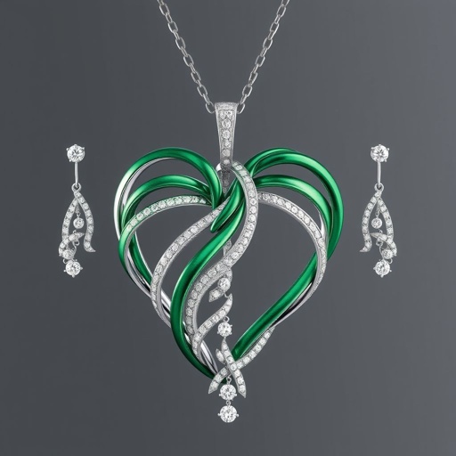 Diamond heart shape green and white jewelry of abstract way and shape