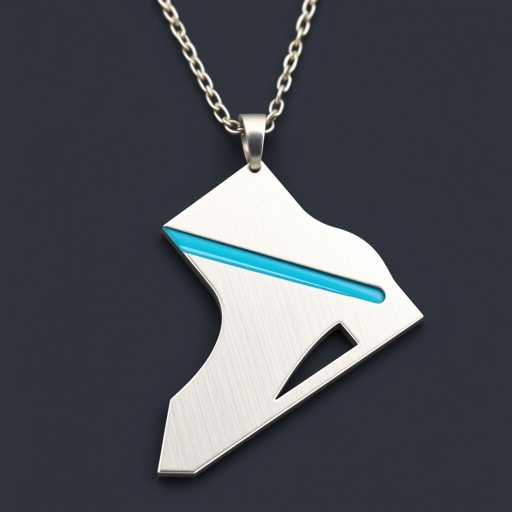 Silver Pendant shape one ice skate with turquoise stripe inside the low thin part blade